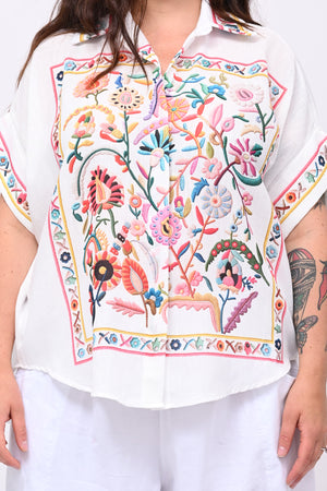 Camicia lino messicana - Bianco