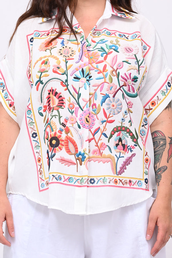 Camicia lino messicana - Bianco