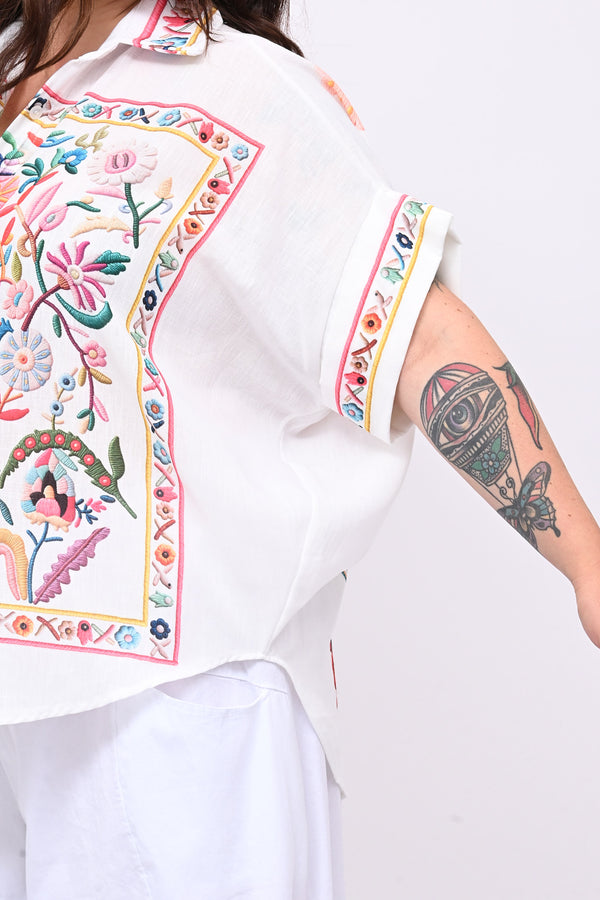 Camicia lino messicana - Bianco