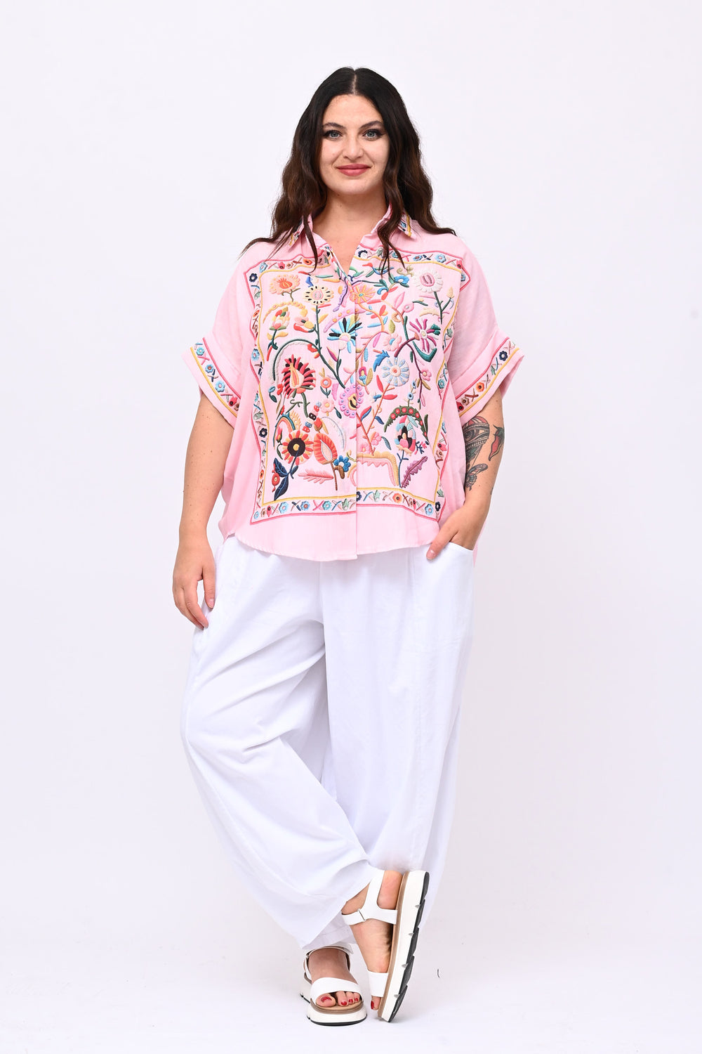Camicia lino messicana - Rosa