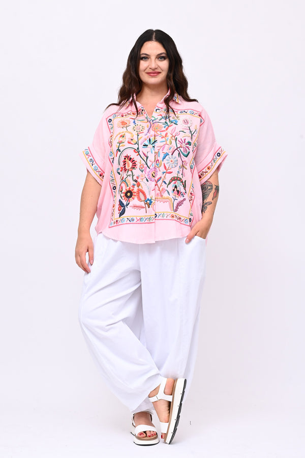 Camicia lino messicana - Rosa