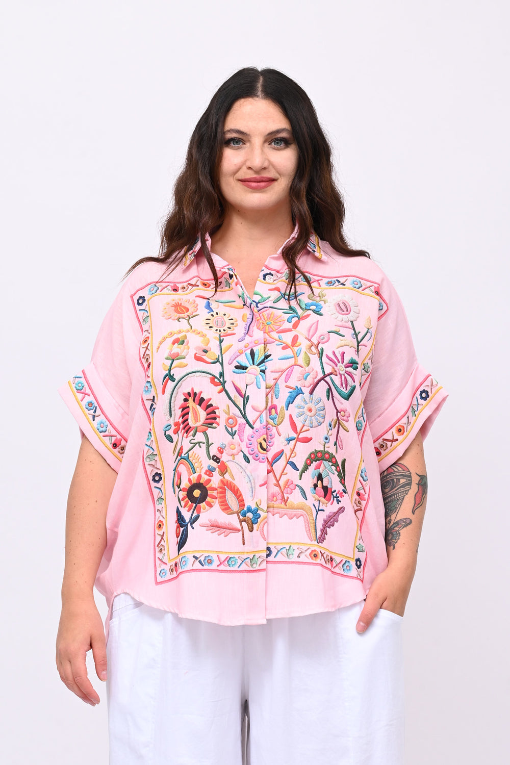 Camicia lino messicana - Rosa