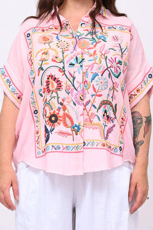 Camicia lino messicana - Rosa