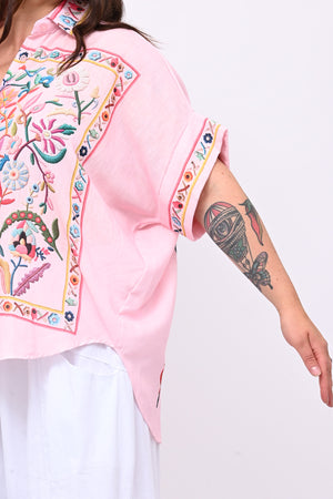 Camicia lino messicana - Rosa