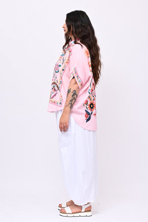 Camicia lino messicana - Rosa