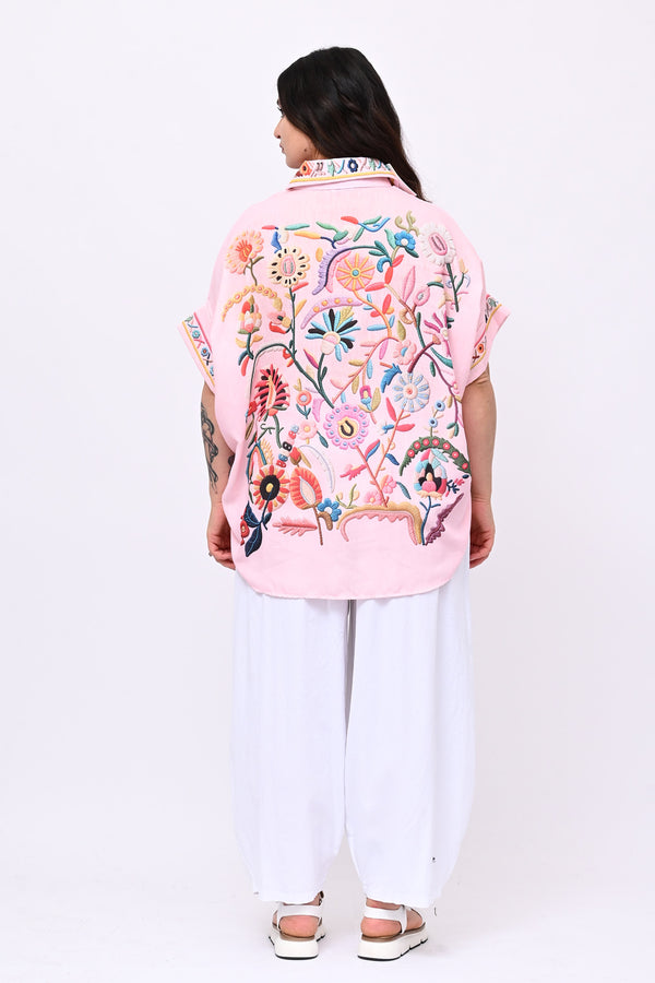 Camicia lino messicana - Rosa