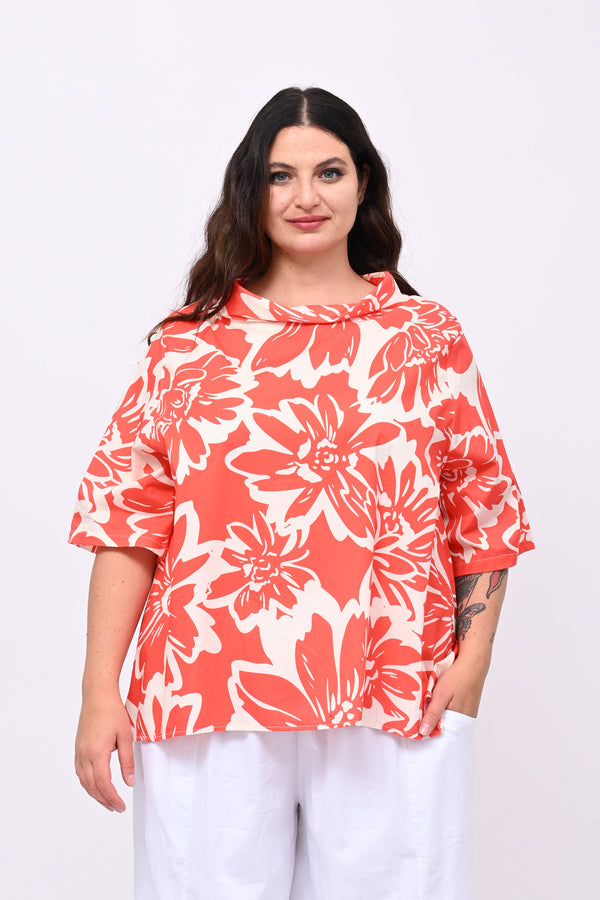 Blusa colletto fiori - Corallo