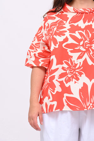 Blusa colletto fiori - Corallo