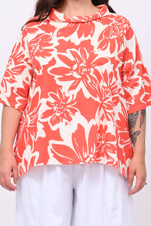 Blusa colletto fiori - Corallo