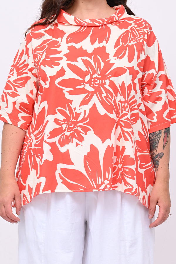 Blusa colletto fiori - Corallo