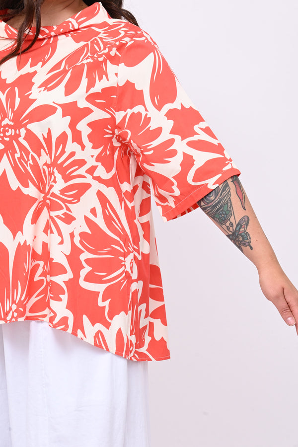Blusa colletto fiori - Corallo