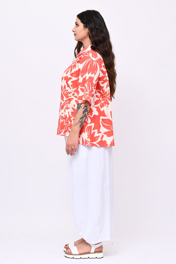 Blusa colletto fiori - Corallo