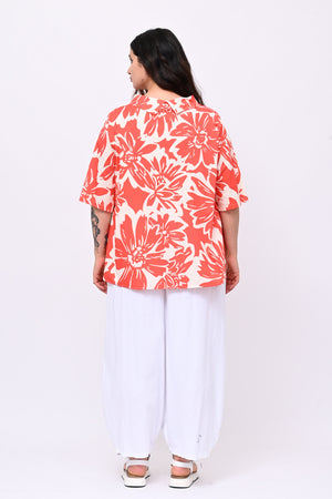Blusa colletto fiori - Corallo