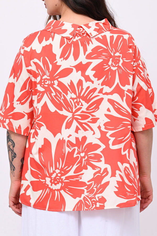 Blusa colletto fiori - Corallo