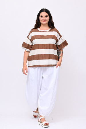 Blusa righe manica palloncino - Bianco
