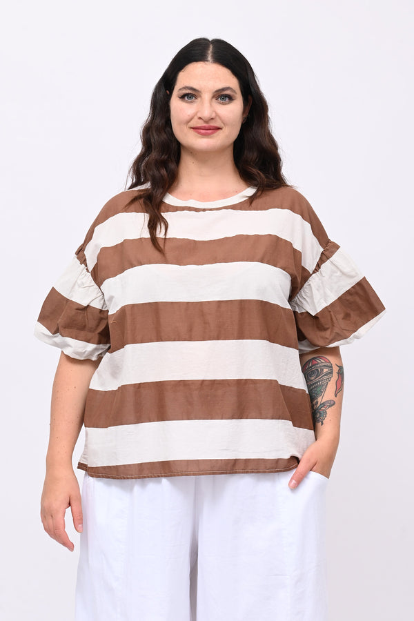Blusa righe manica palloncino - Bianco
