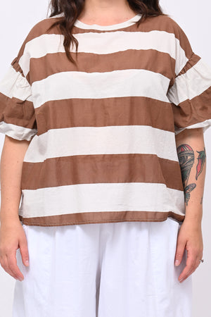 Blusa righe manica palloncino - Bianco