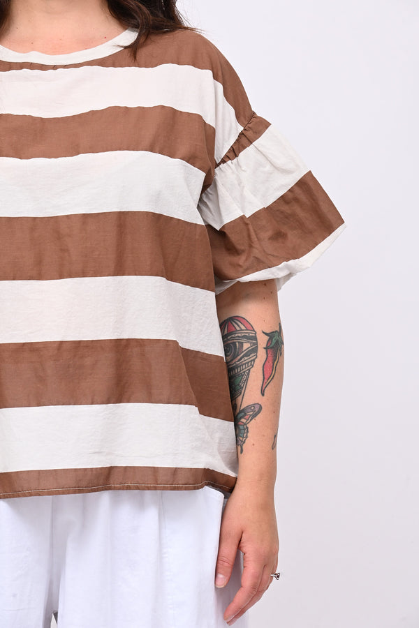 Blusa righe manica palloncino - Bianco