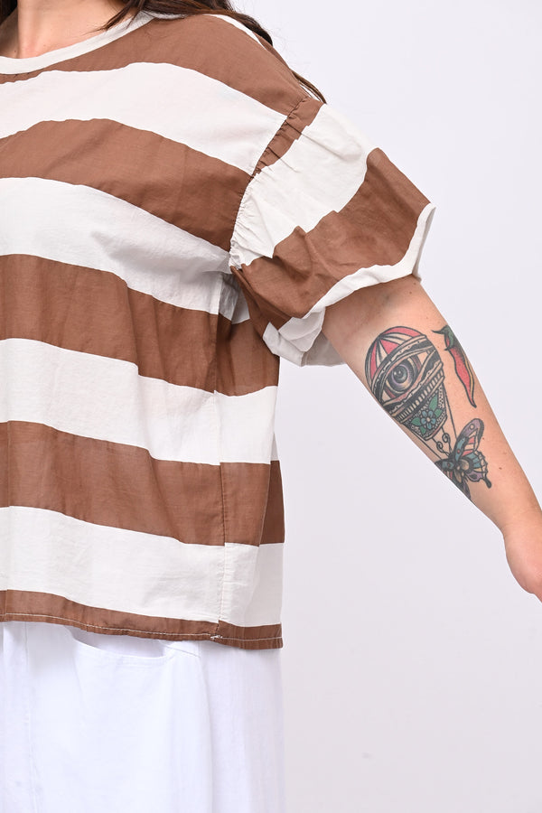 Blusa righe manica palloncino - Bianco