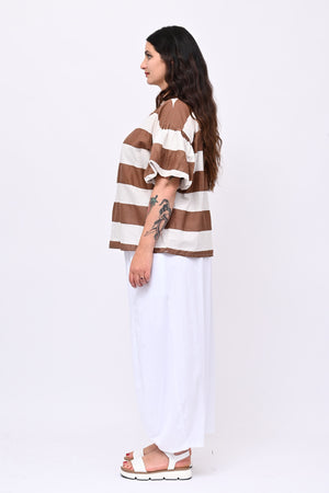 Blusa righe manica palloncino - Bianco