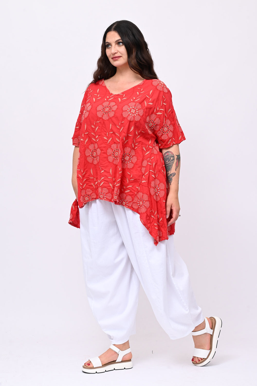 Blusa sangallo punte - Rosso
