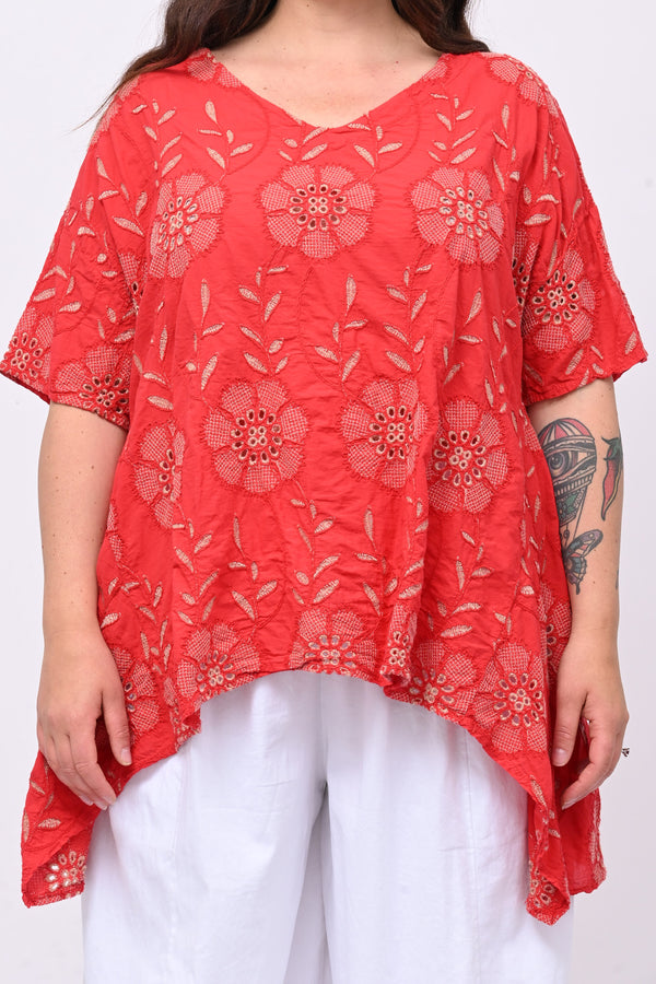 Blusa sangallo punte - Rosso