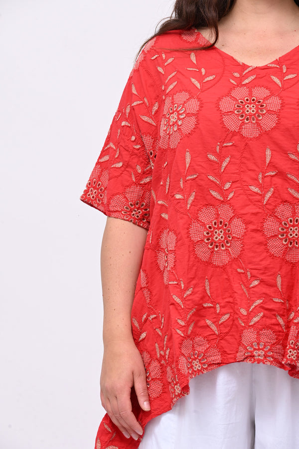 Blusa sangallo punte - Rosso