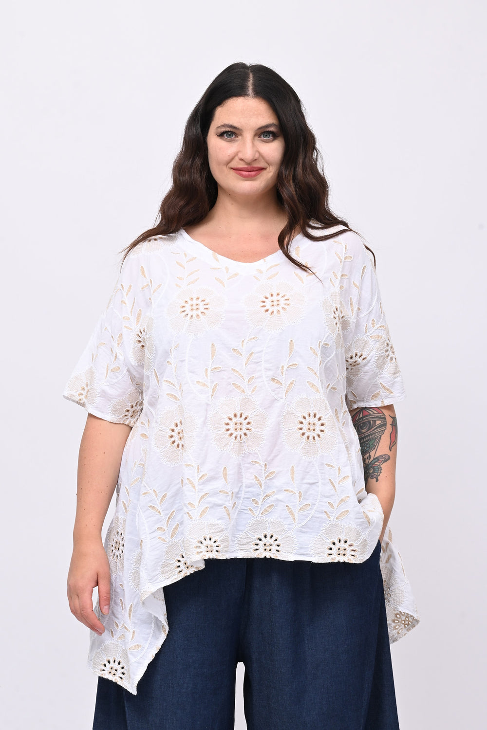 Blusa sangallo punte - Bianco