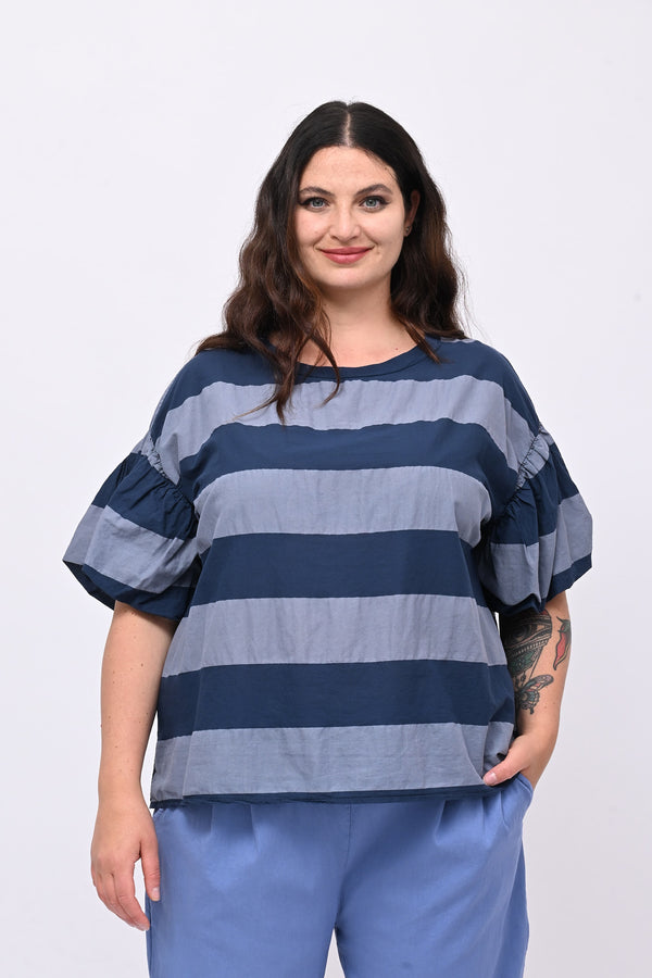 Blusa righe manica palloncino - Jeans