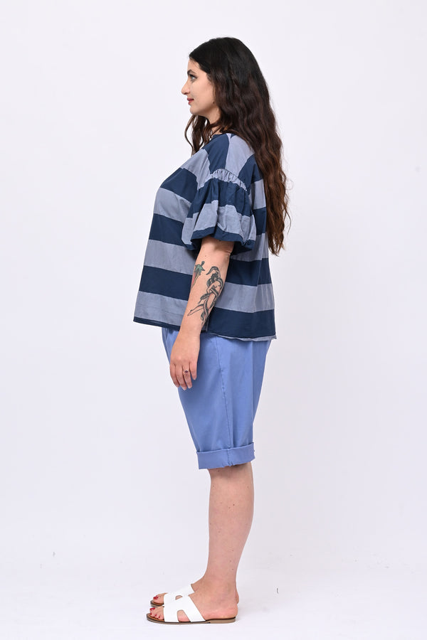 Blusa righe manica palloncino - Jeans