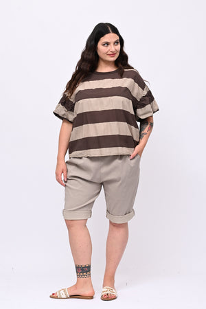 Blusa righe manica palloncino - Moro