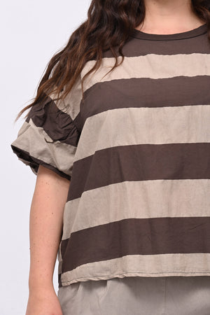 Blusa righe manica palloncino - Moro