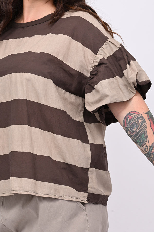 Blusa righe manica palloncino - Moro