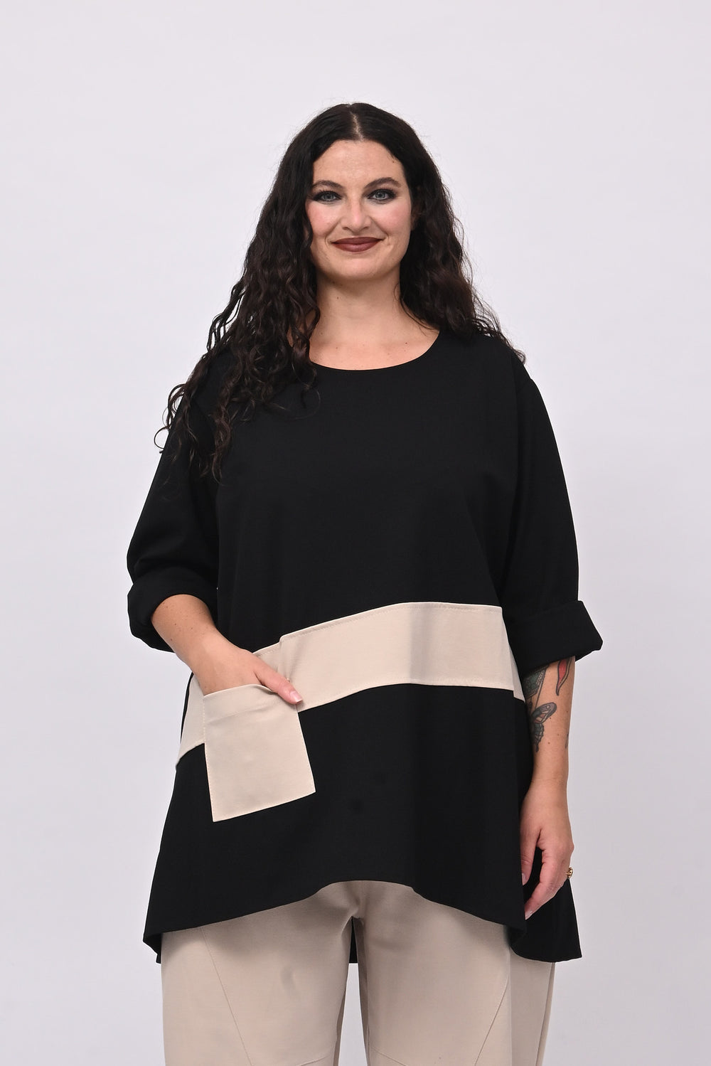 Maglia bicolore punto Milano - Nero