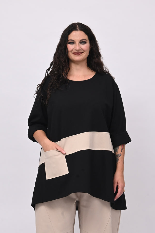 Maglia bicolore punto Milano - Nero