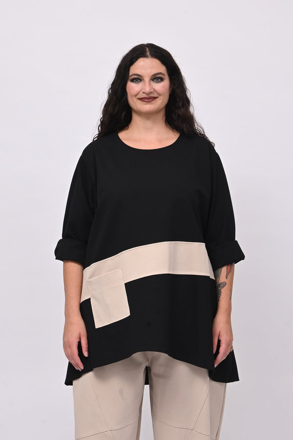 Maglia bicolore punto Milano - Nero