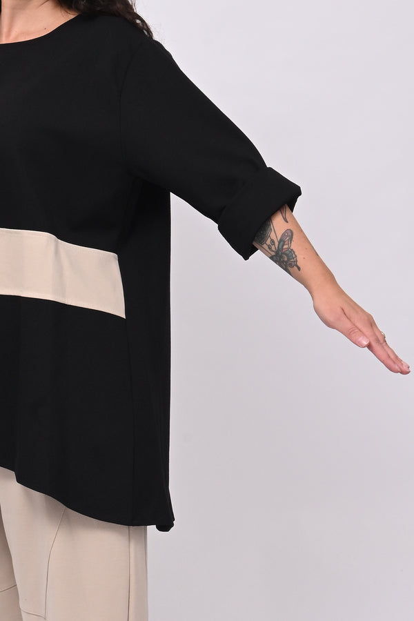Maglia bicolore punto Milano - Nero