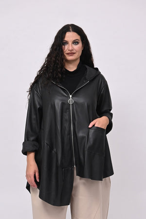 Cappottino zip ecopelle ruota - Nero