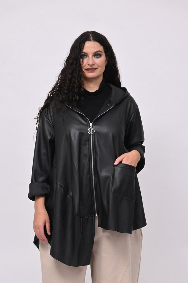 Cappottino zip ecopelle ruota - Nero
