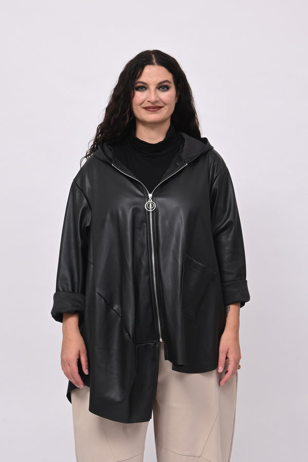 Cappottino zip ecopelle ruota - Nero