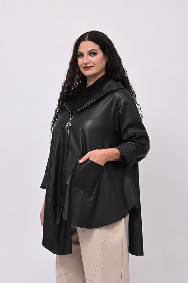 Cappottino zip ecopelle ruota - Nero