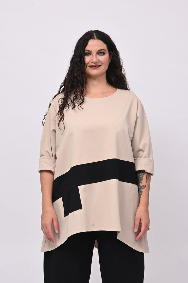 Maglia bicolore punto Milano - Burro