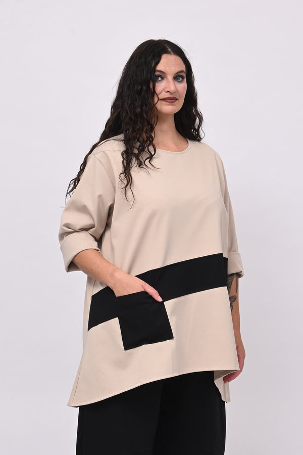 Maglia bicolore punto Milano - Burro