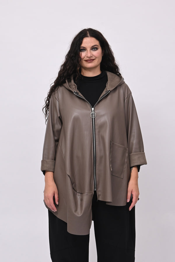 Cappottino zip ecopelle ruota - Fango
