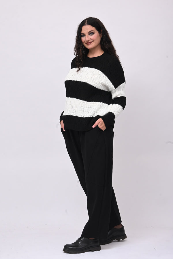 Pull righe lavorato - Nero