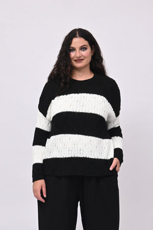 Pull righe lavorato - Nero