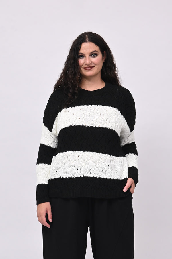 Pull righe lavorato - Nero
