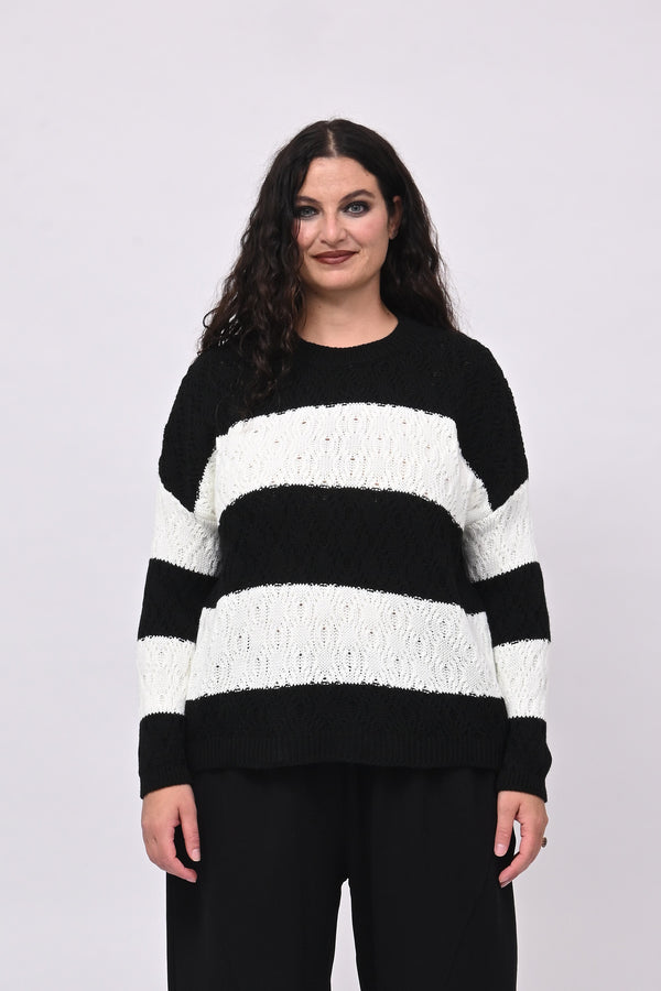 Pull righe lavorato - Nero