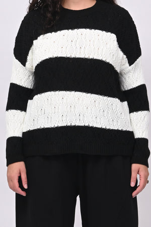 Pull righe lavorato - Nero