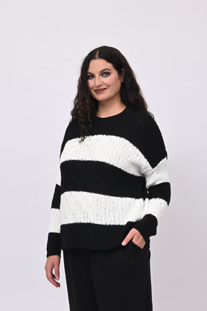 Pull righe lavorato - Nero